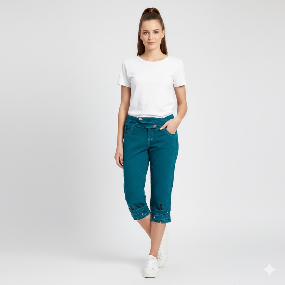 Capellini Women’s Turquoise Stretch Crop Pant Size 7